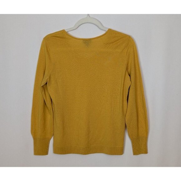 Talbots S p Pure Merino Wool Marigold Yellow Sweater Pearl Button Cuffs Knit Top - Picture 2 of 8